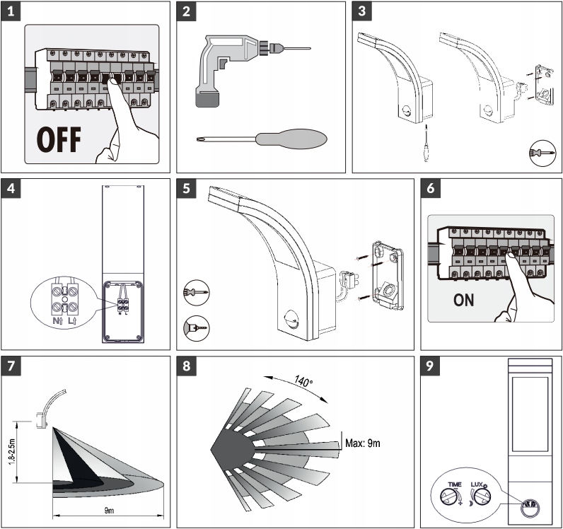 ĀRA LED SIENAS LAMPA AR KUSTĪBAS SENSORU Dominējošais materiāls plastmasa