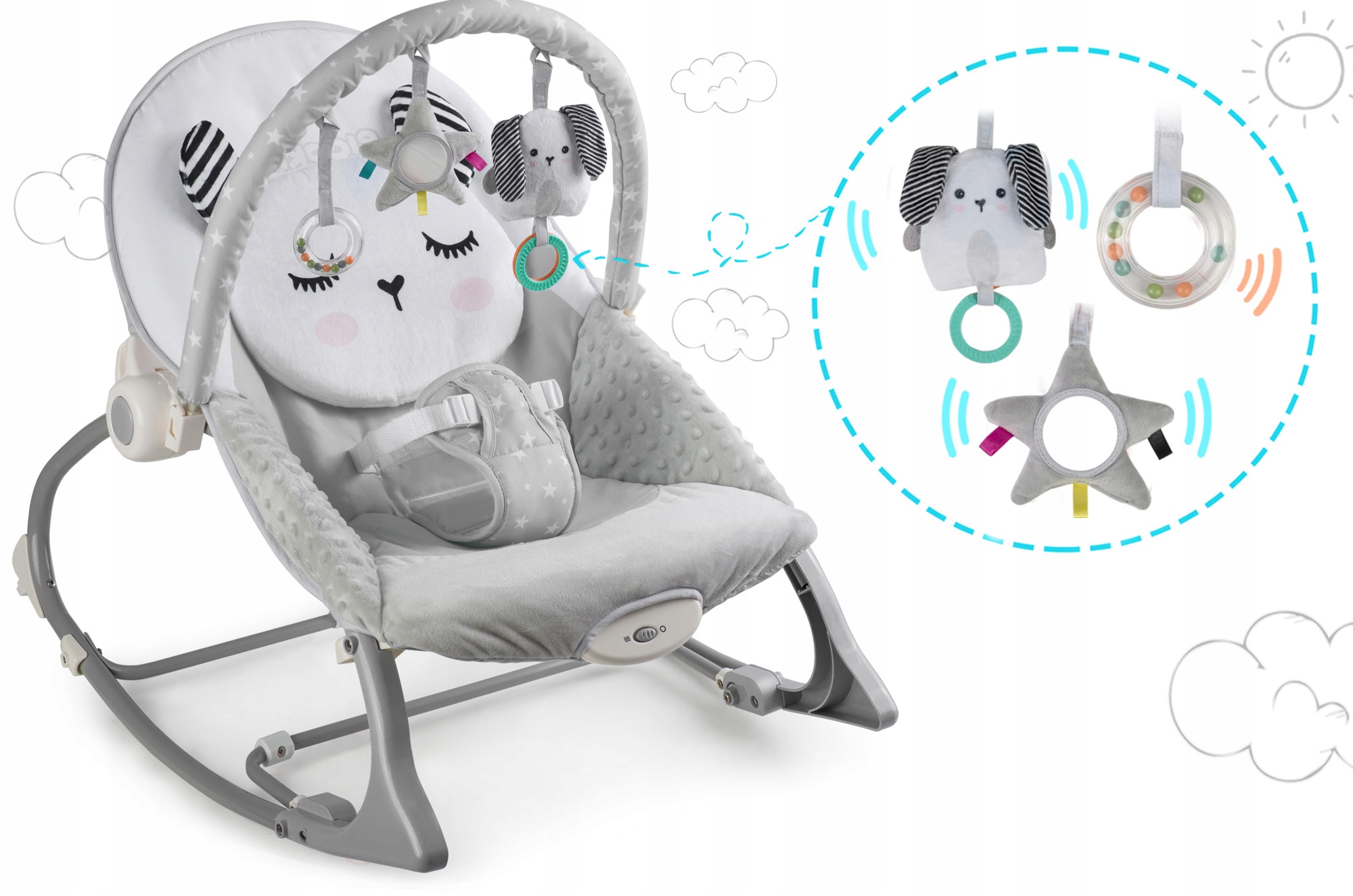 BUNBACK ROCKER VIBRATIONS RICOKIDS ROTAĻLIETAS Bērna svars 0 - 18 kg