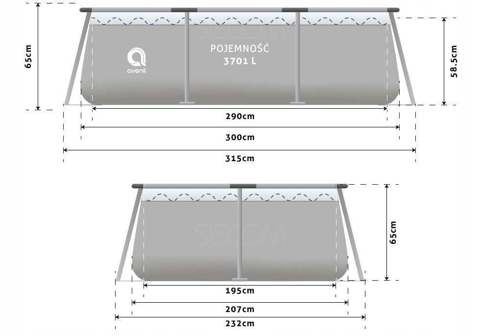 DĀRZA RĀMA BASEINS 300x207x65cm KOMPLEKTS 15in1 Augstums 65cm