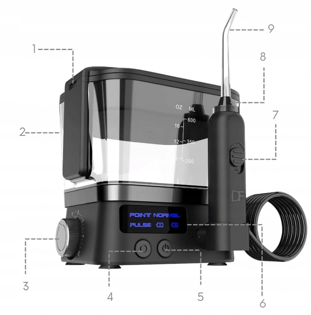 Dental Flosser Portable DentalForce + 8 SPRAUSZLUS Dominējošā krāsa melna
