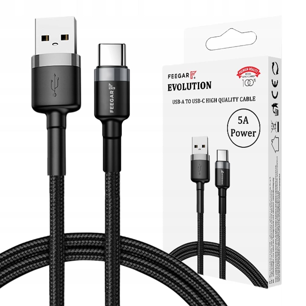 Feegar USB-C Type C kabelis Quick Charge 3.0 5A neilons