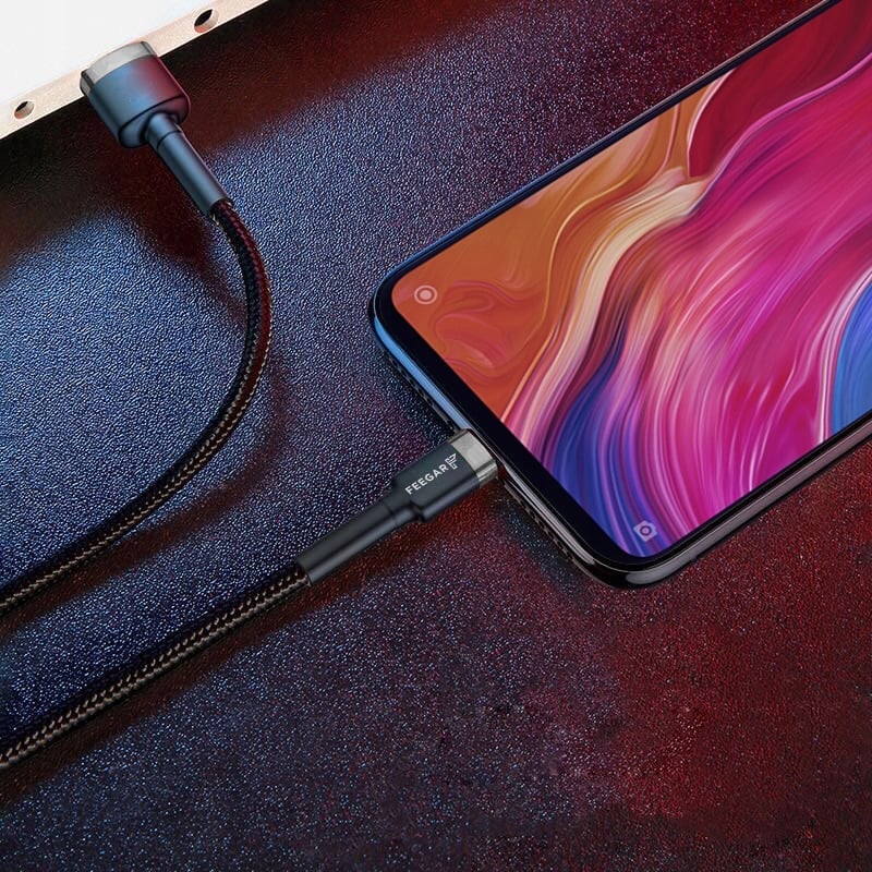 Feegar USB-C kabelis Type C Quick Charge 3.0 5A neilona pīts konstrukcija