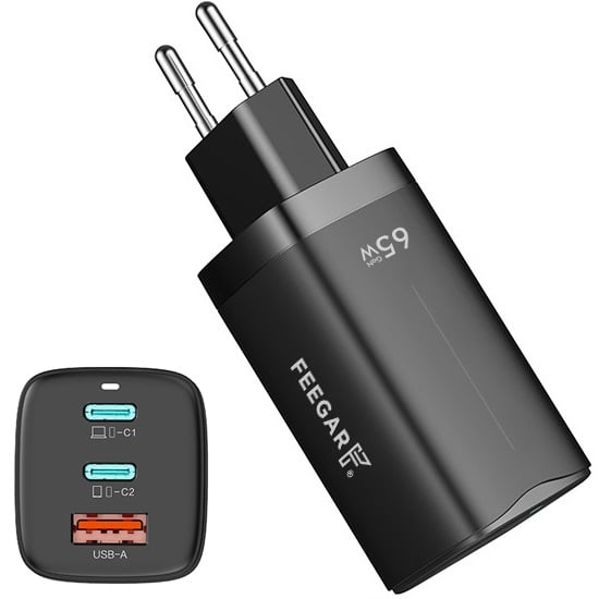 Sienas lādētājs Feegar GaN 65W 3x USB Type C PD EAN (GTIN) 5904610880098