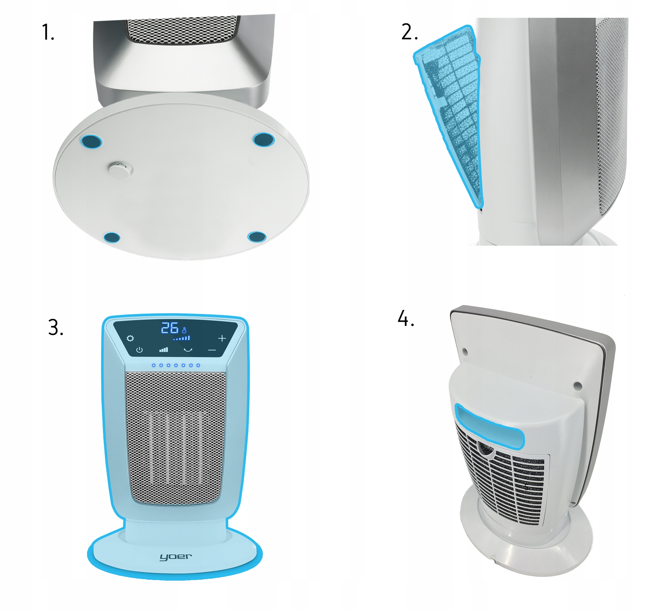 CERAMIC sildītāja ventilators Yoer Farelka EKO + tālvadības pults Elektroniskais termostats