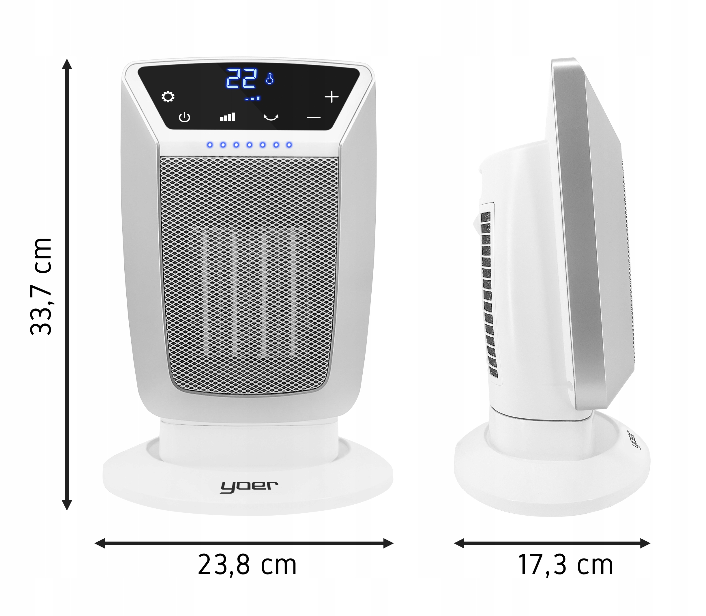 CERAMIC ventilatora sildītājs Yoer Farelka EKO + tālvadības pults Funkcijas ventilatora aukstā gaisa padeves taimeris