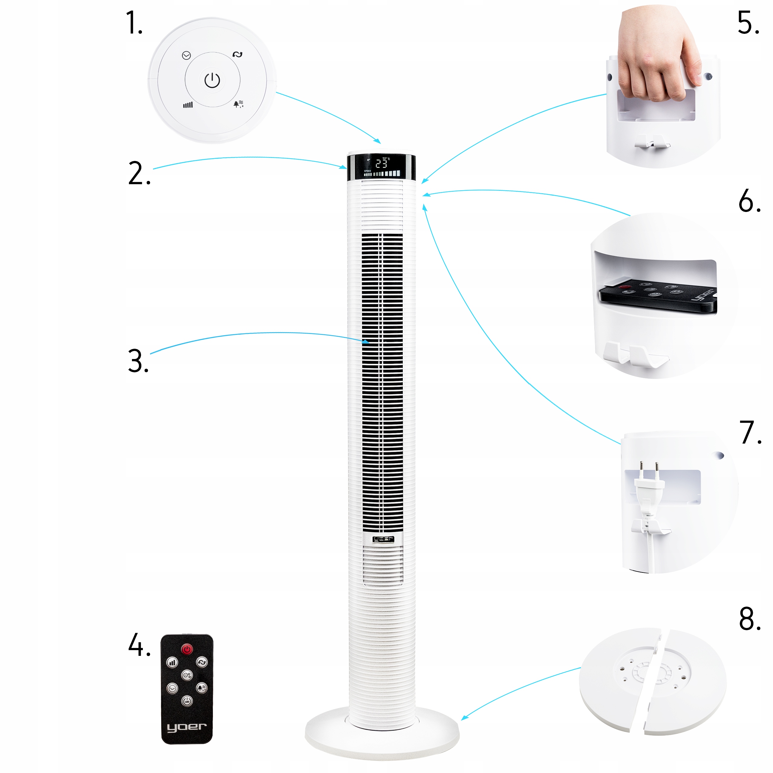 Silent Column FAN YOER +Jonizācija +Tālvadības pults Ražotāja kods TF03W