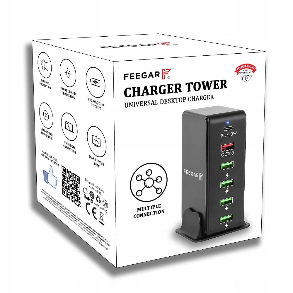 Sienas lādētājs Feegar Tower 86W 6x USB Type C EAN (GTIN) 5904610880173