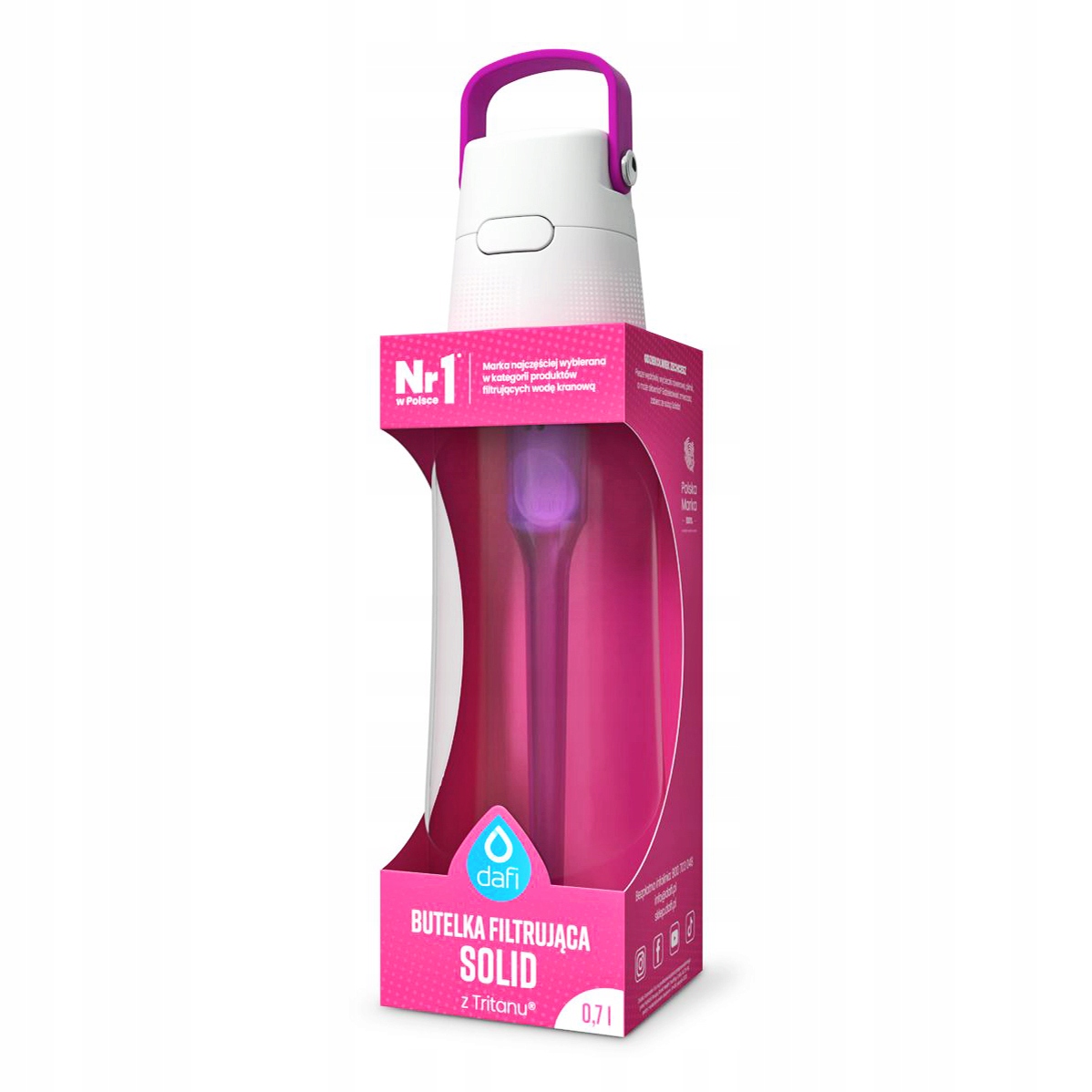 Pudele Dafi SOLID rozā FLAMING + 4x filtri Kopējā ietilpība 0,7 l