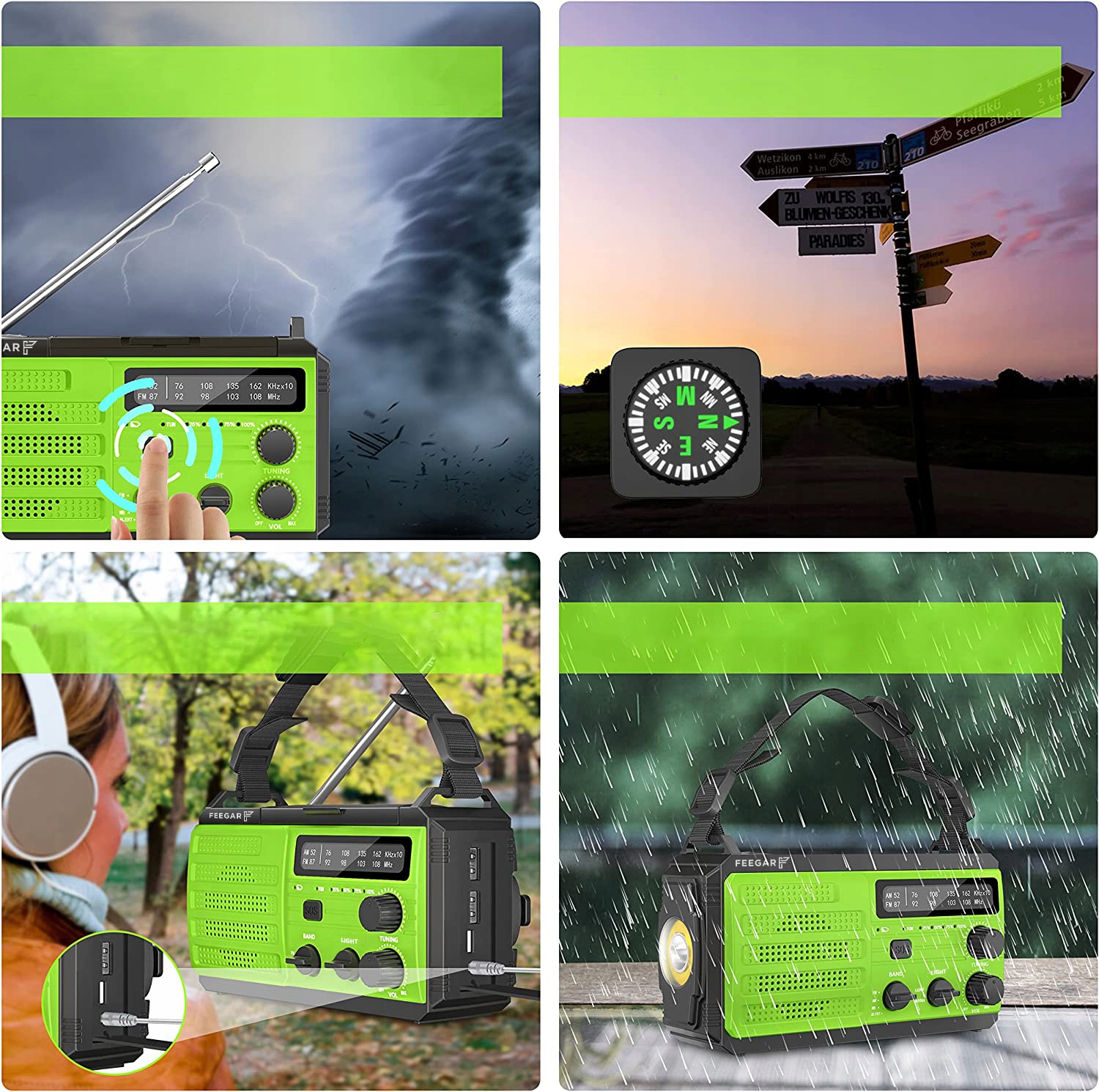 Feegar Renewables Radio Solar Powerbank 8000mAh Lukturis AM FM radio