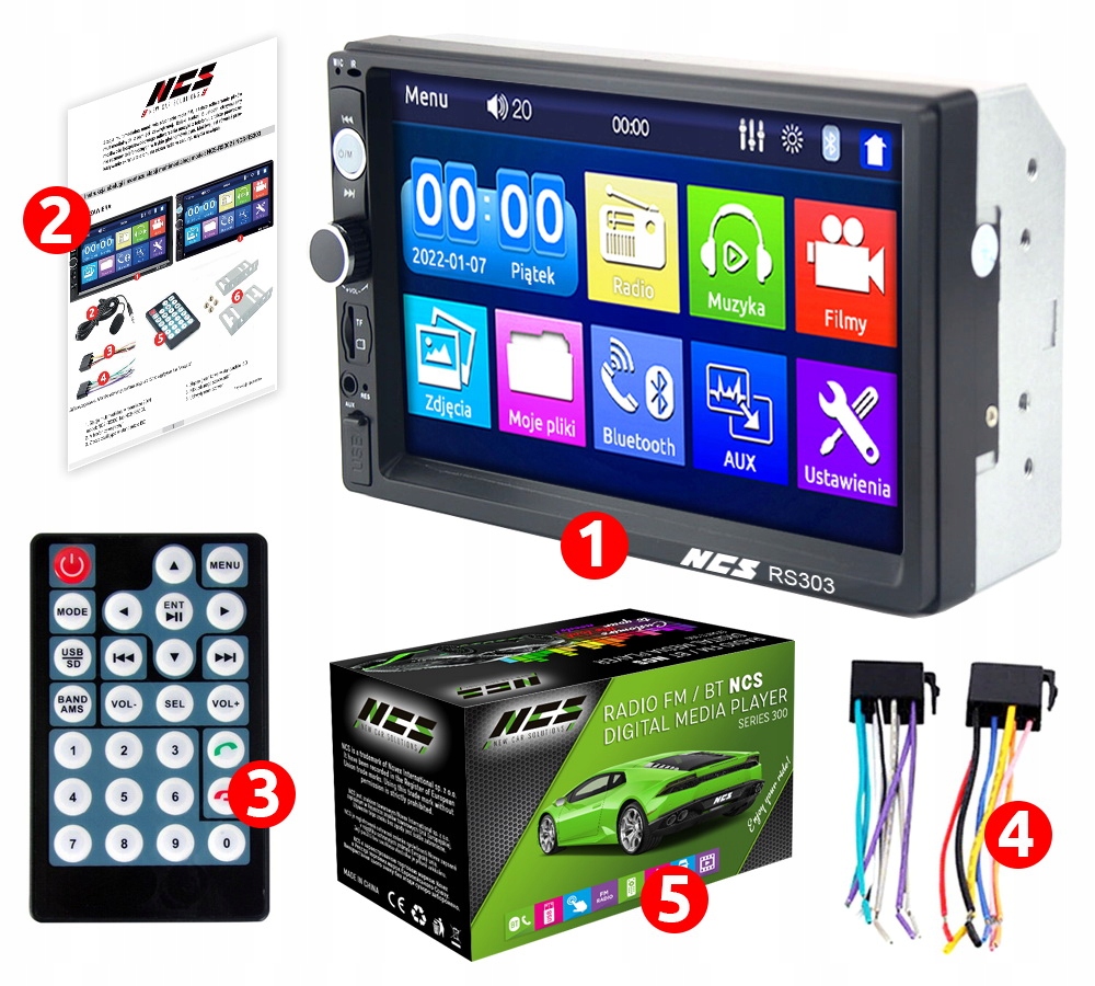 RADIO 2DIN SCREEN 7 USB CAR SD MP3 BT Produkta augstums 10 cm