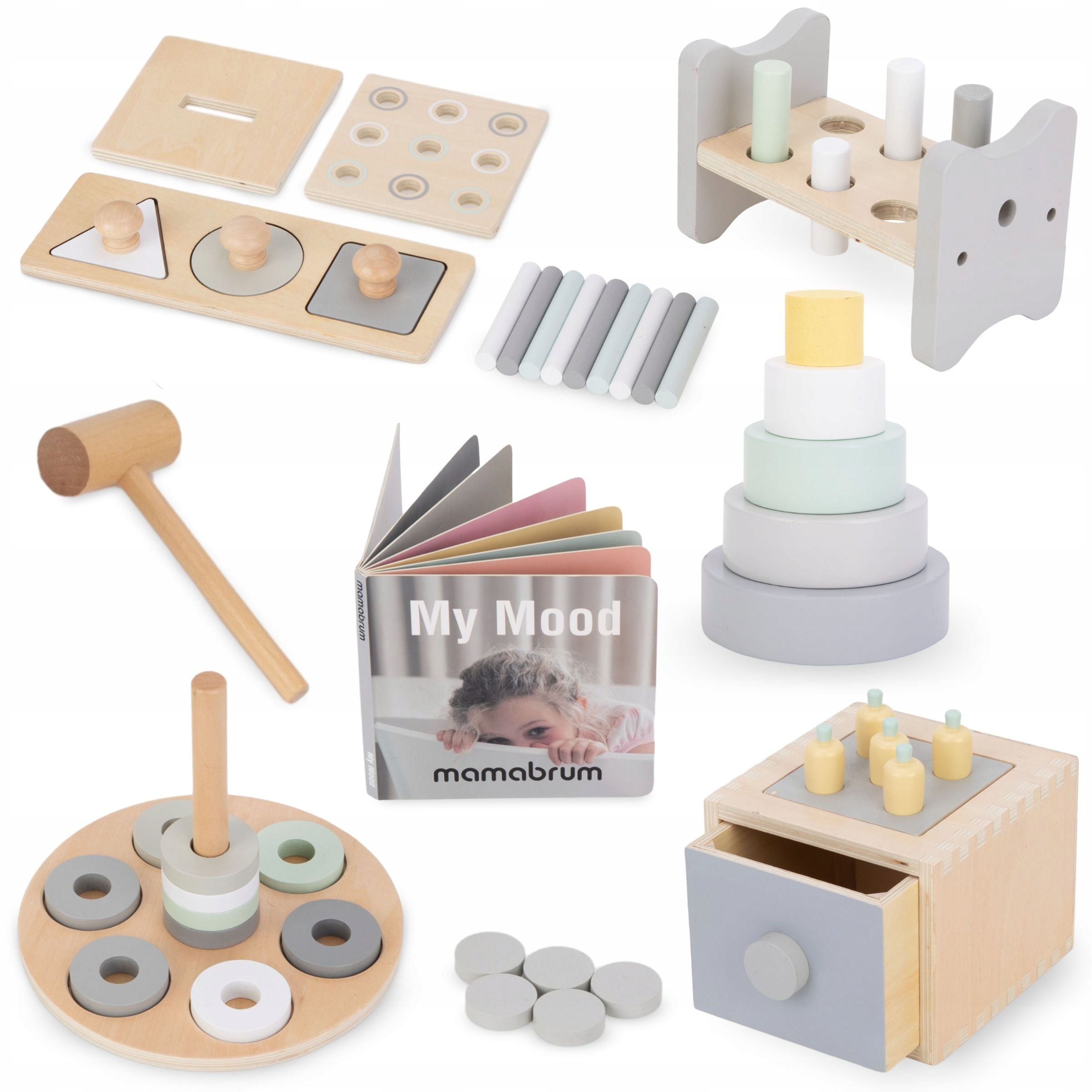 Koka kastes Montessori štancēšanas spēļu komplekts
