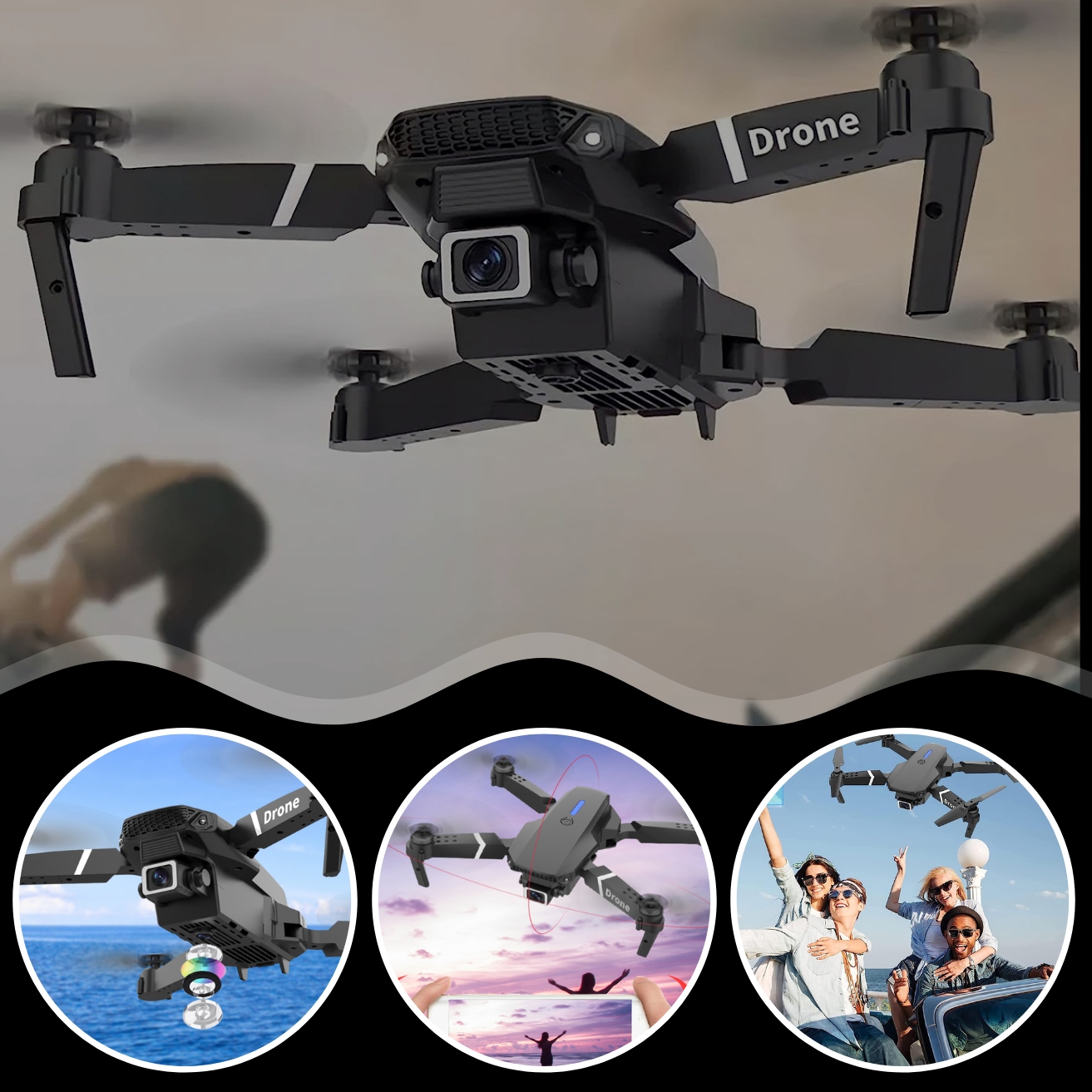 E95 PRO DRONE 2 WIFI HD KAMERAS, lidinās rotaļlieta 350m Model E95 PRO