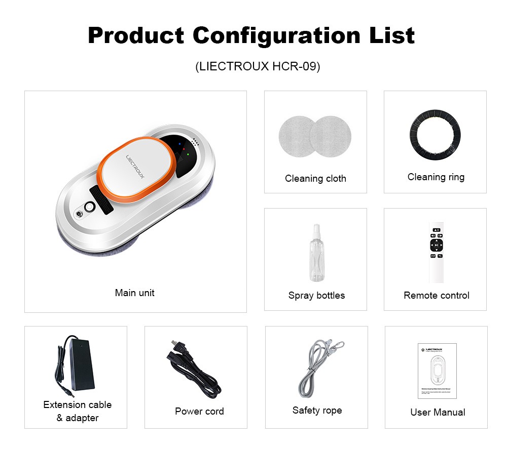 Liectroux HCR-09 Window Cleaning Robot, 2800Pa Suction, 3 Auto Cleaning Modes, UPS Function, Edge Detection, Remote Control