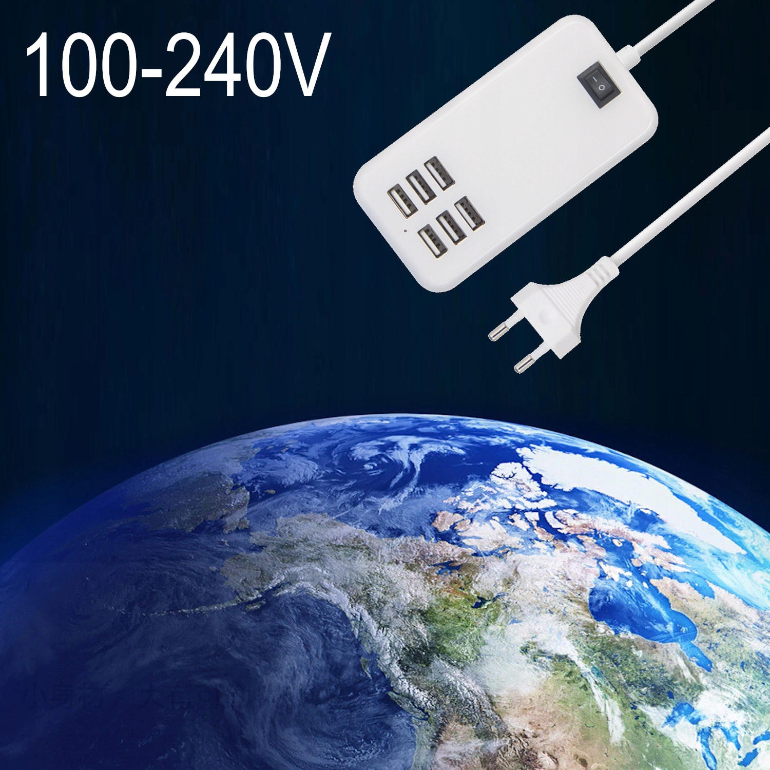 USB x6 telefona lādētājs, universāls tīkls, 30W, izejas strāva 6000 mA