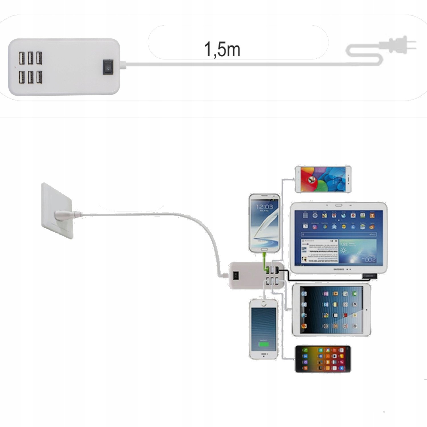 USB x6 telefona lādētājs, universāls, 30W, universāls