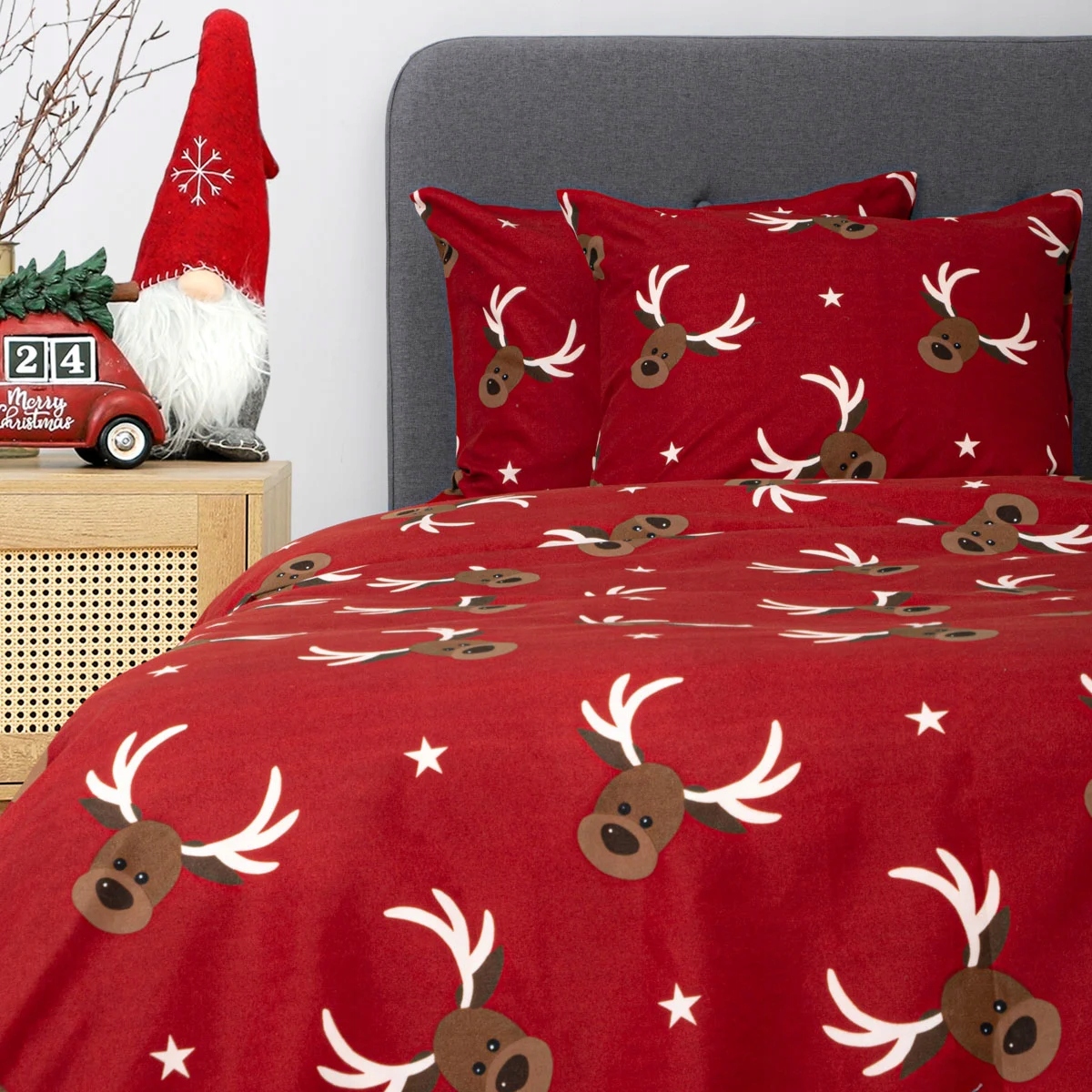 RINDEER Ziemassvētku mikrošķiedras gultas veļa ar ziemeļbriežu 160x200 cm, autors Mareks Homla