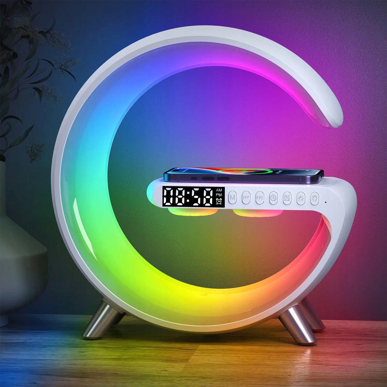 LAMPA QC LĀDĒTĀJS 15W BLUE CLOCK RADIO modinātājs LCD EKRĀNS RGBD Energoefektivitātes klase A