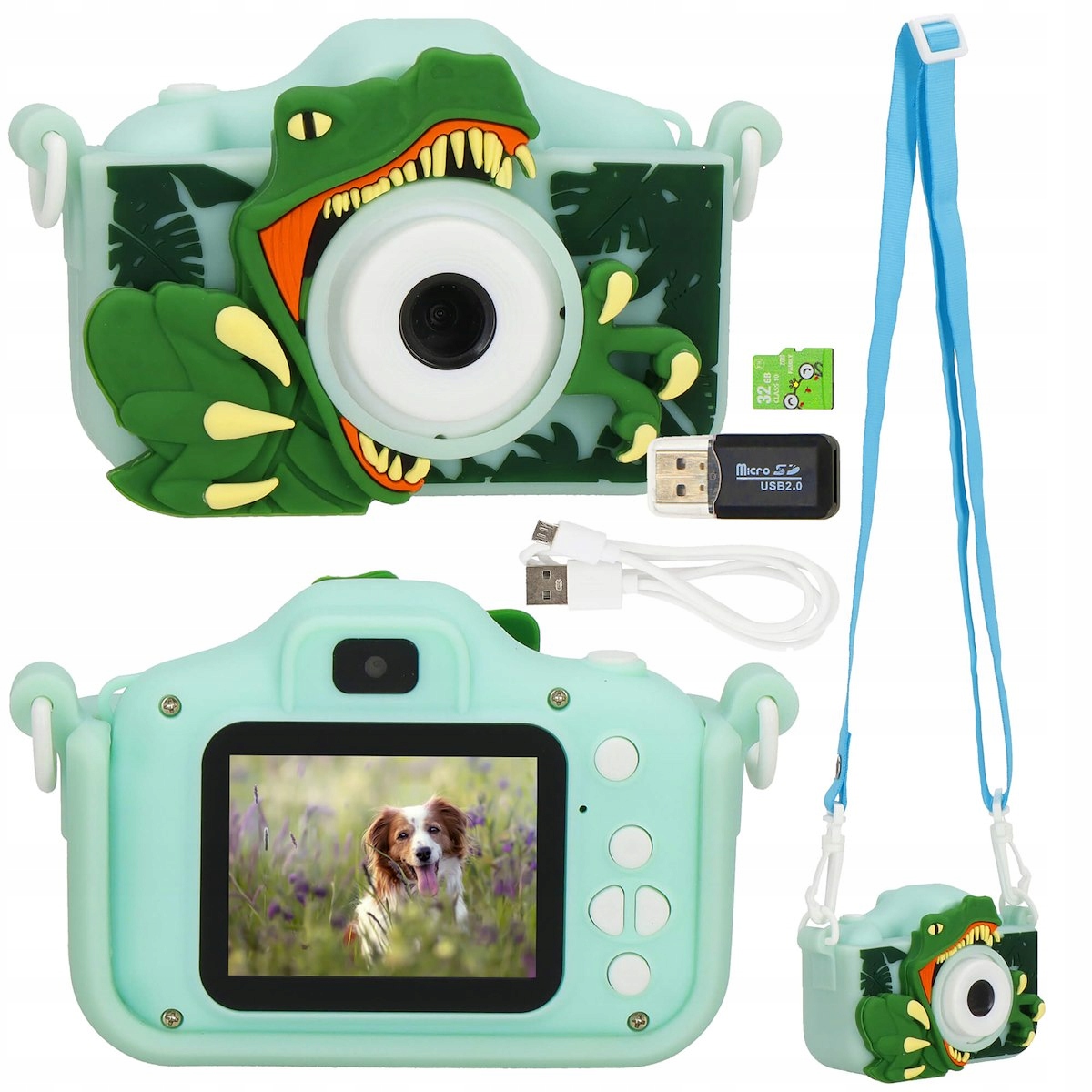 DIGITĀLĀ KAMERA BĒRNIEM Foto 40Mpx 3 spēles GREEN DINOSAUR + CARD Optiskā tālummaiņa 0