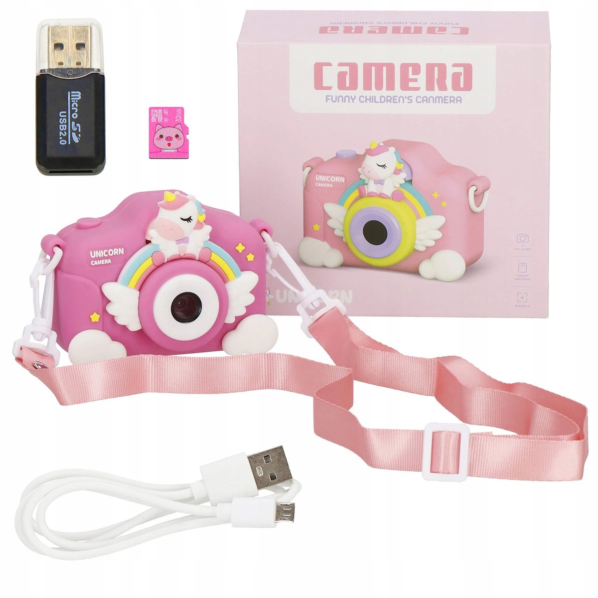 DIGITĀLĀ KAMERA BĒRNIEM Foto 40Mpx 3 spēles PINK UNICORN + CARD Iepakojuma stāvoklis: oriģināls