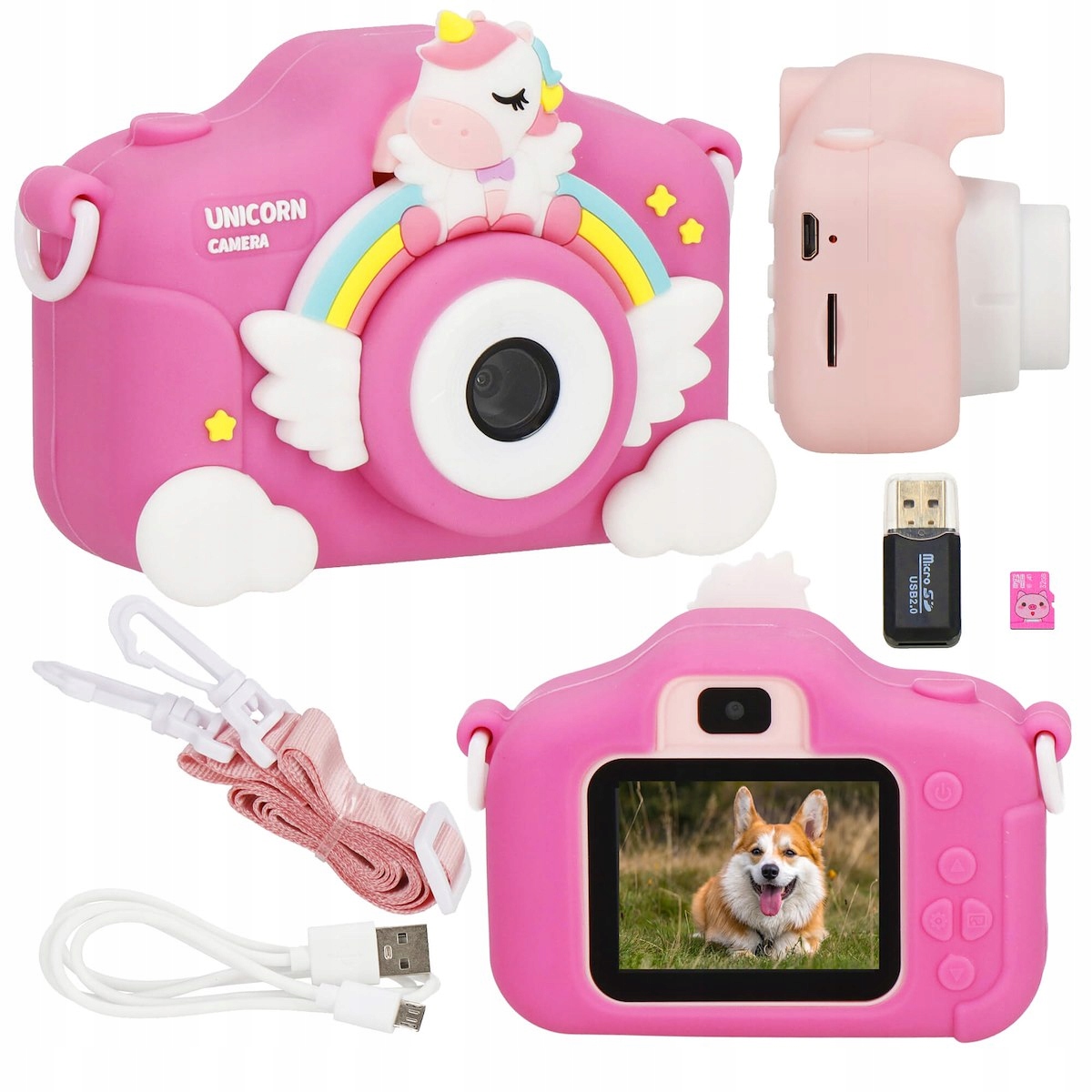 DIGITĀLĀ KAMERA BĒRNIEM 40Mpx 3 spēles PINK UNICORN + CARD