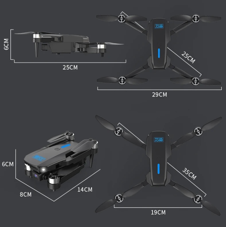 DRONE E88 MAX HD KAMERA WIFI 3X AKUMULATORS Bezsuku motori salikts Stāvoklis salikts