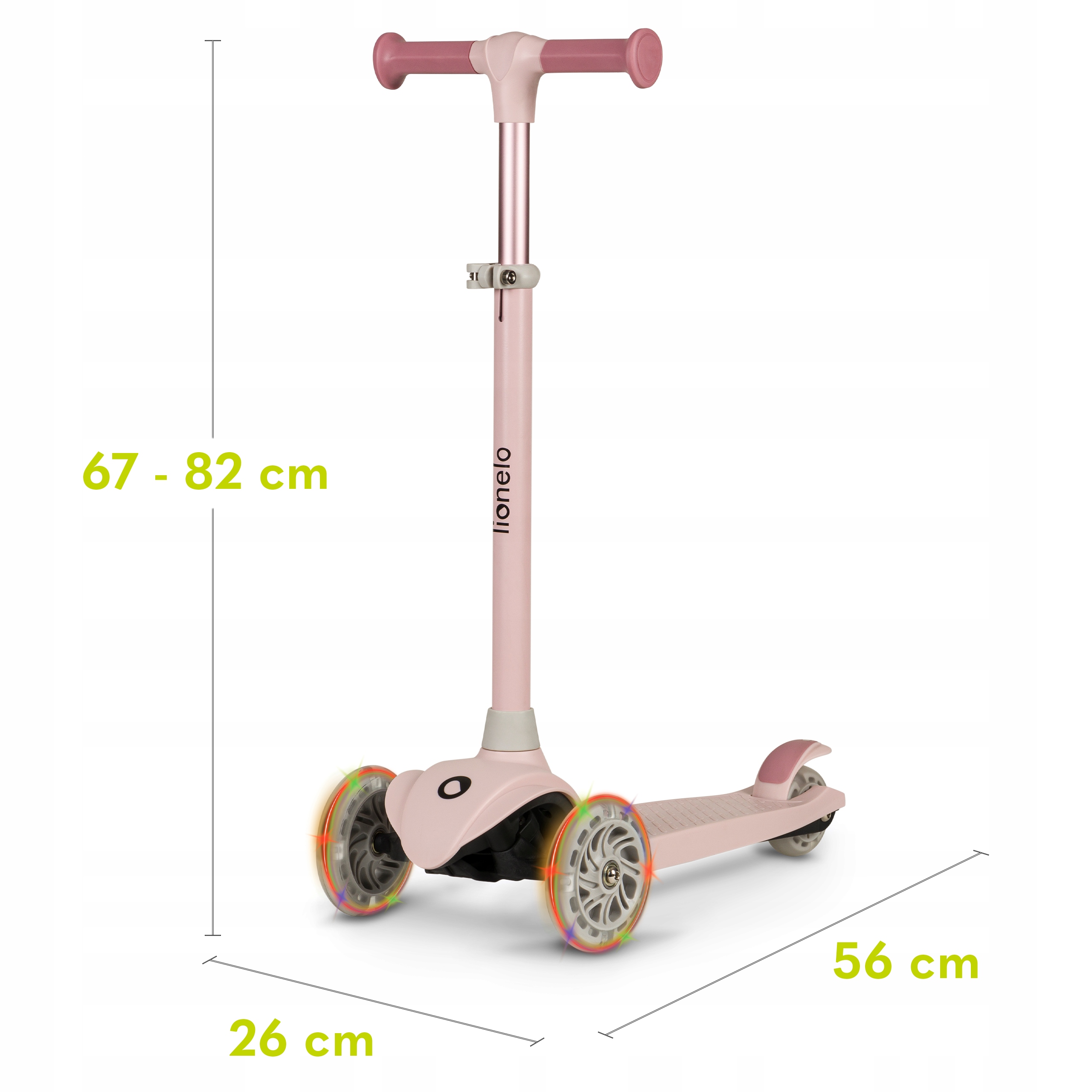 Trīsriteņu līdzsvara skrejritenis LED RITEŅI Lionel Jessy KOMPLEKTS AR ĶIVERI Stūres augstums 65-80 cm