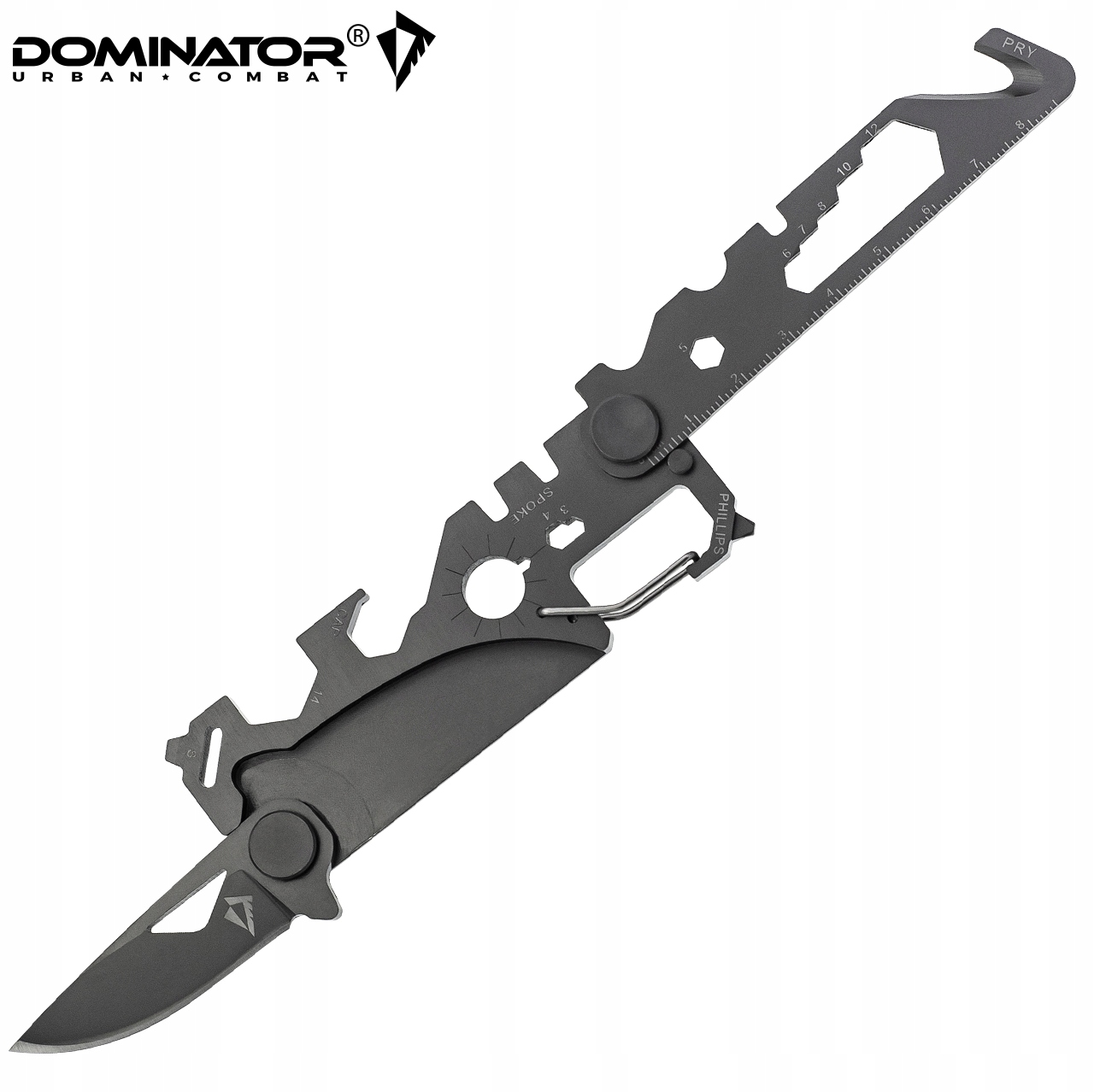 MULTITOOL NARZĘDZIE WIELOFUNKCYJNE EDC DOMINATOR POCKET BRELOK NÓŻ KARTA Narzędzia miarka ostrze otwieracz do kapsli przecinak śrubokręt płaski inne