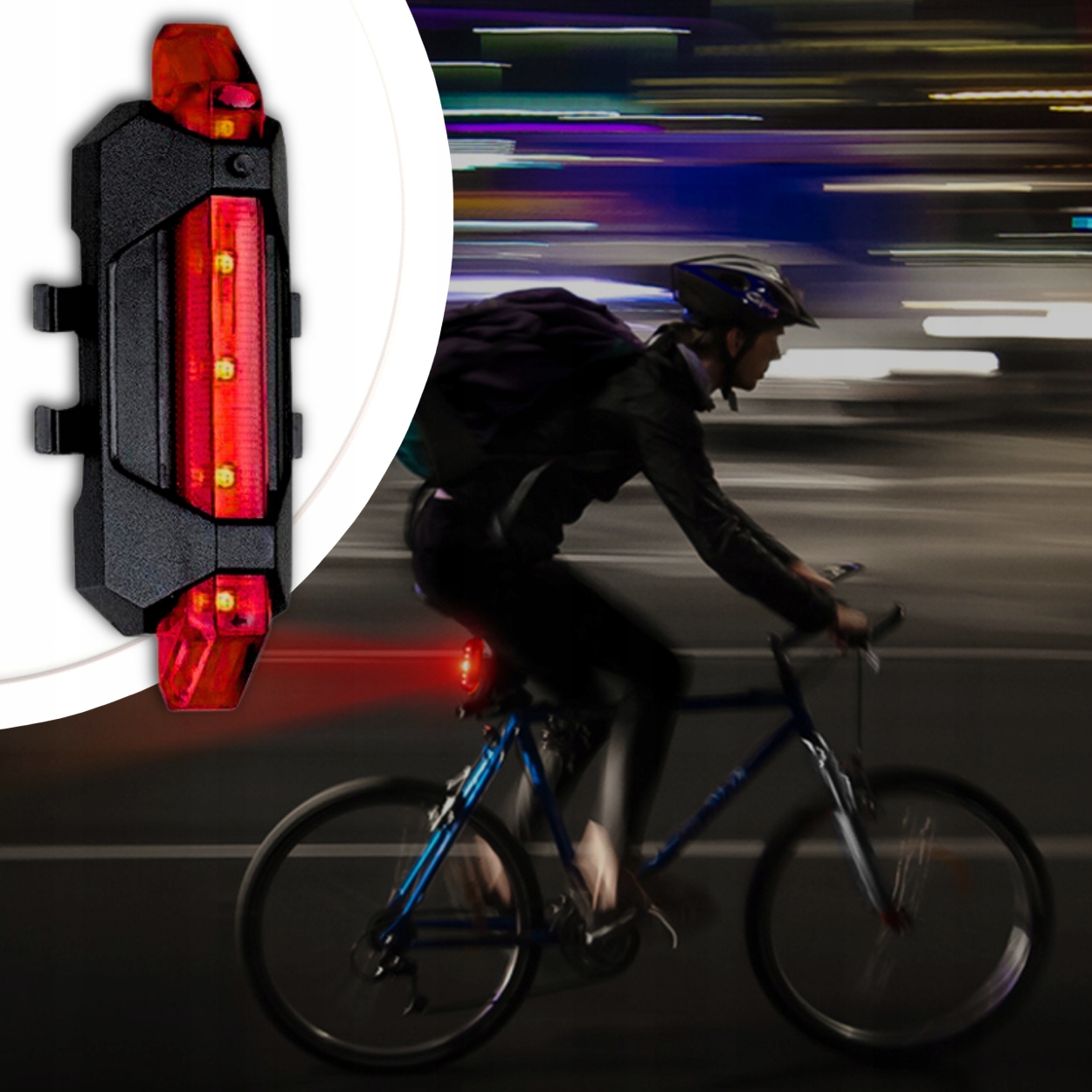 LED VELOSIPĒNA LAMPA VELOSIPĒDIEM AR MOTORA JAUDĪGU USB UZLĀDĒŠANU + AIZMUGURES SVARS 900 g