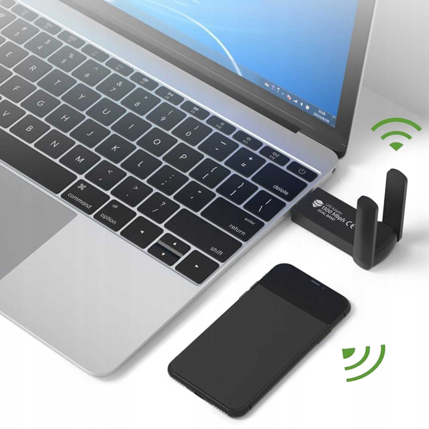 1300Mbps ĀRĒJS WI-FI tīkla kartes adapteris USB 3.0 DUAL 2 antenas 5GHz Maksimālais pārraides ātrums 1300 Mbps